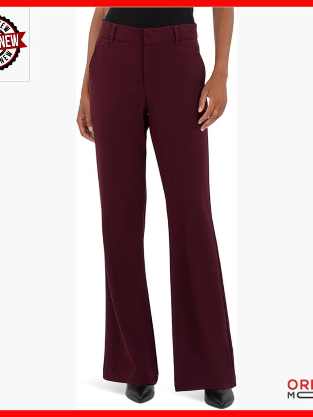 High-Rise Flare Pants With Trouser Pockets, Polyester Rayon Blend
